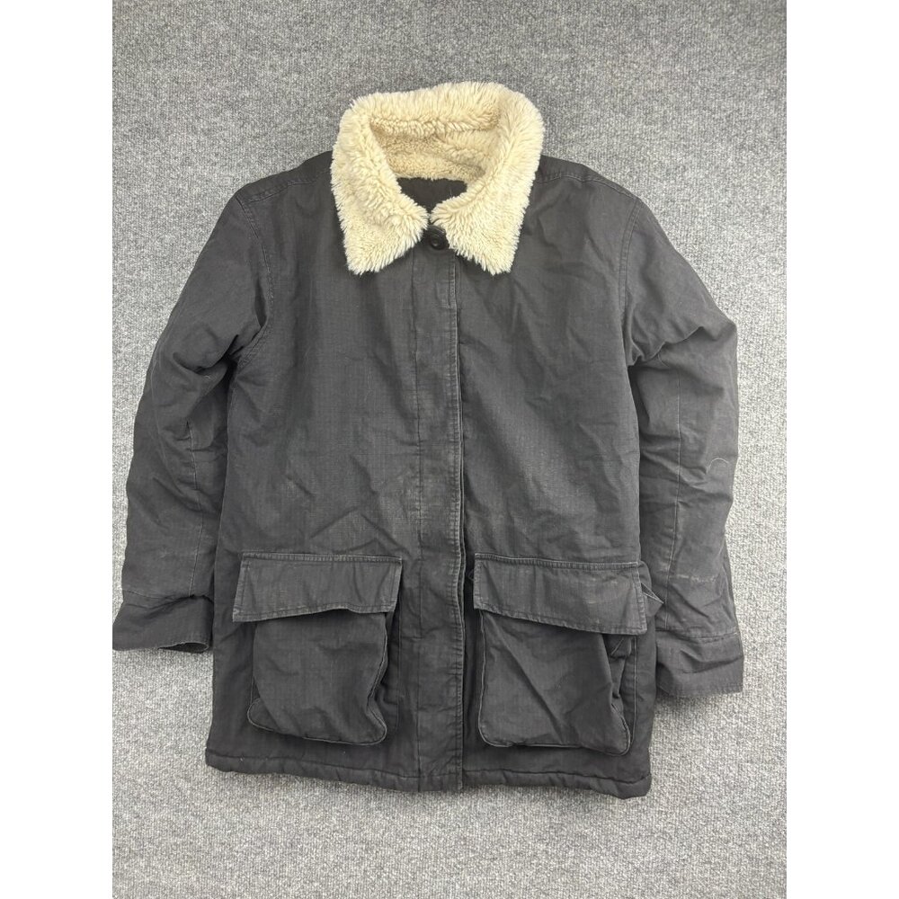 Monrow Jacket Womens XS Black Sherpa Lined Button Up Utility Coat Pockets Casual